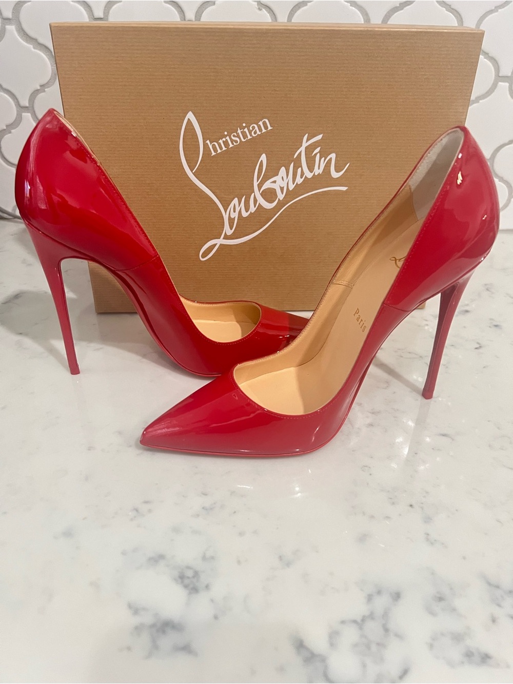 Christian Louboutin Red Patent Pigalle Follies 100mm Pumps
